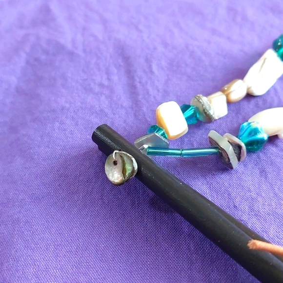 Hair Sticks Wooden with Abalone  Glass Beads and a Hummingbird. Handmade - Picture 5 of 6